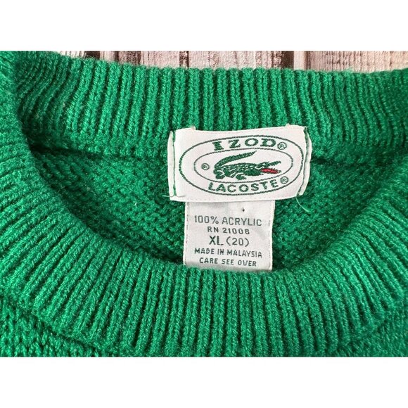Izod Lacoste Acrylic Crocodile Big Logo sweater Sz XL c: red green Rare Vintage - Picture 2 of 6